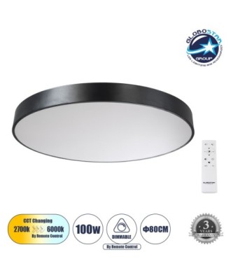 GLOBOSTAR® BURTON 61204-S Μοντέρνο Φωτιστικό Οροφής LED 100W 11020lm 120° AC 220-240V IP20 Ρυθμιζόμενο Λευκό CCT με Χειριστήριο από 2700K έως 6000K Dimmable - Lumileds SMD Chip - Μαύρο Ματ - Μ80 x Π80 x Υ8cm - 3 Χρόνια Εγγύηση
